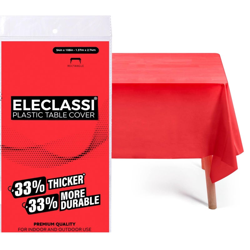 Eleclassi Red 12 Pack Premium Disposable Plastic Tablecloth 54 x 108 in - Plastic Table Cloth Disposable Tablecloth for Rectangle Table Up to 8 Feet - Image 1